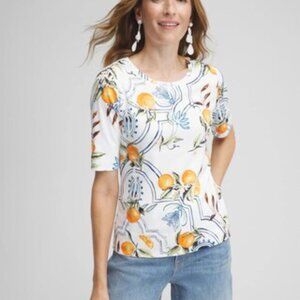 Chico's Tropical Jewel Neck Tee, Size L